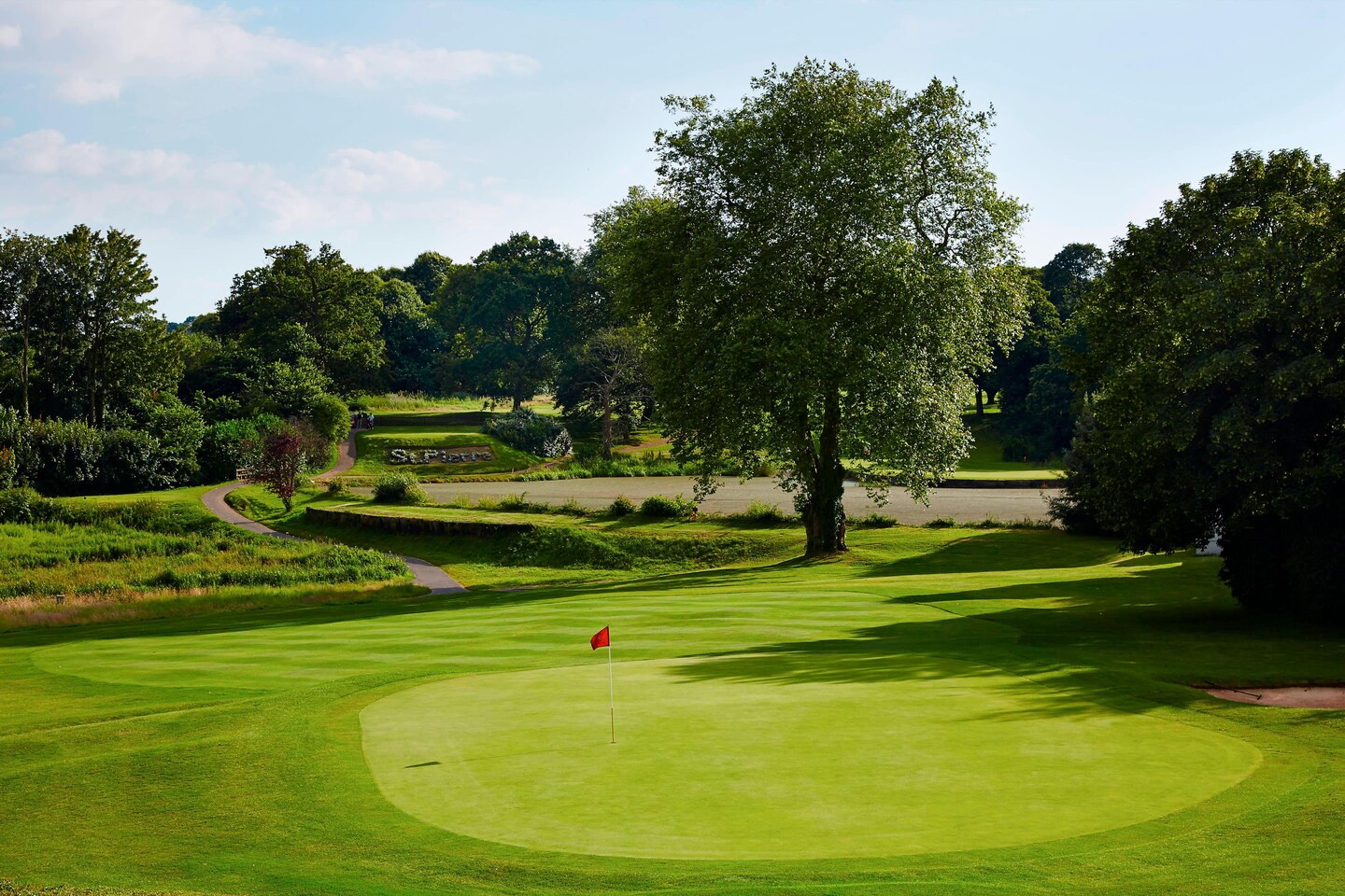 The 18th green on St Pierre Old course, Chepstow, England