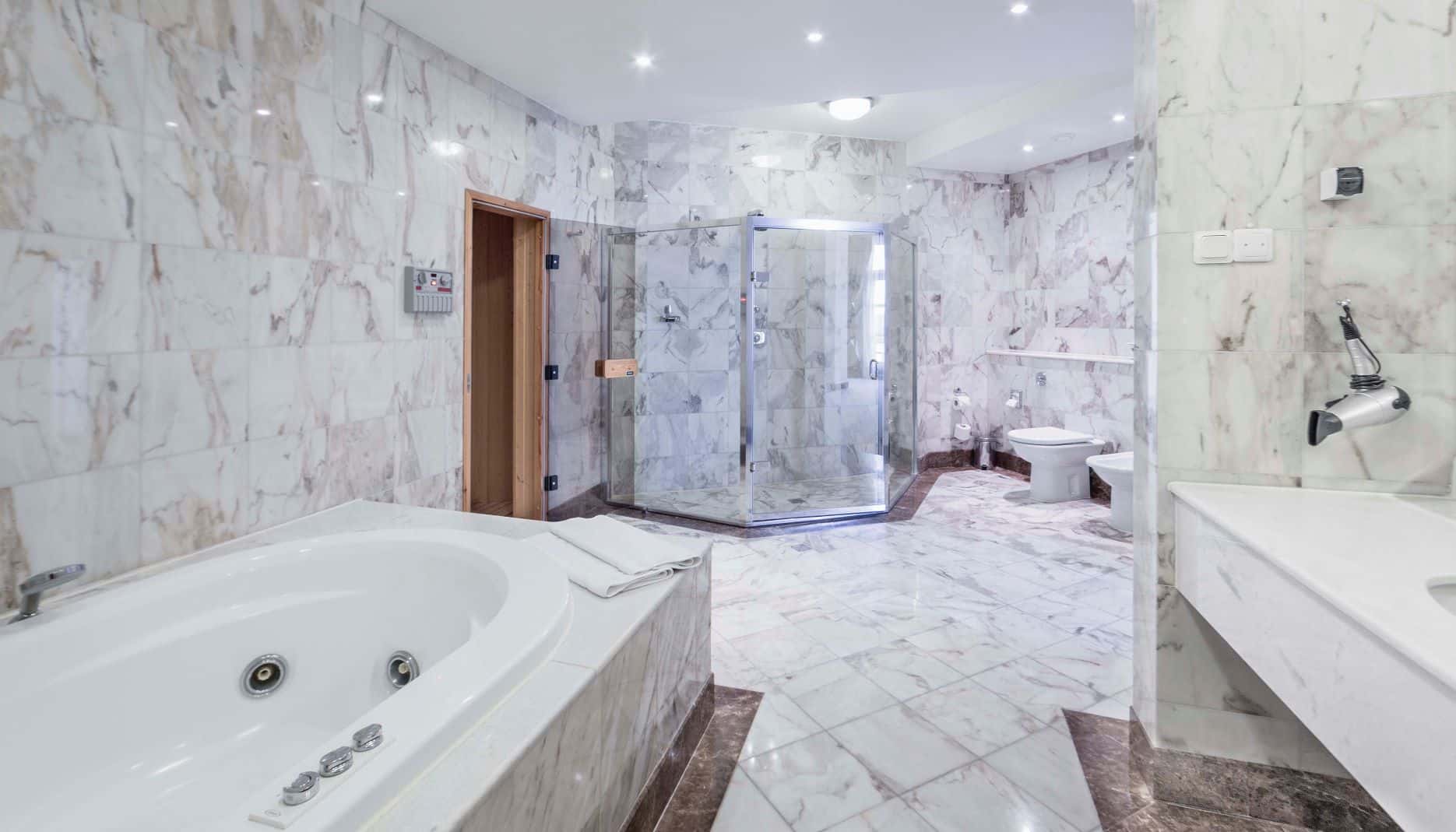 Your bathroom at Vilnius Grand Resort, Lithuania. Golf Planet Holidays