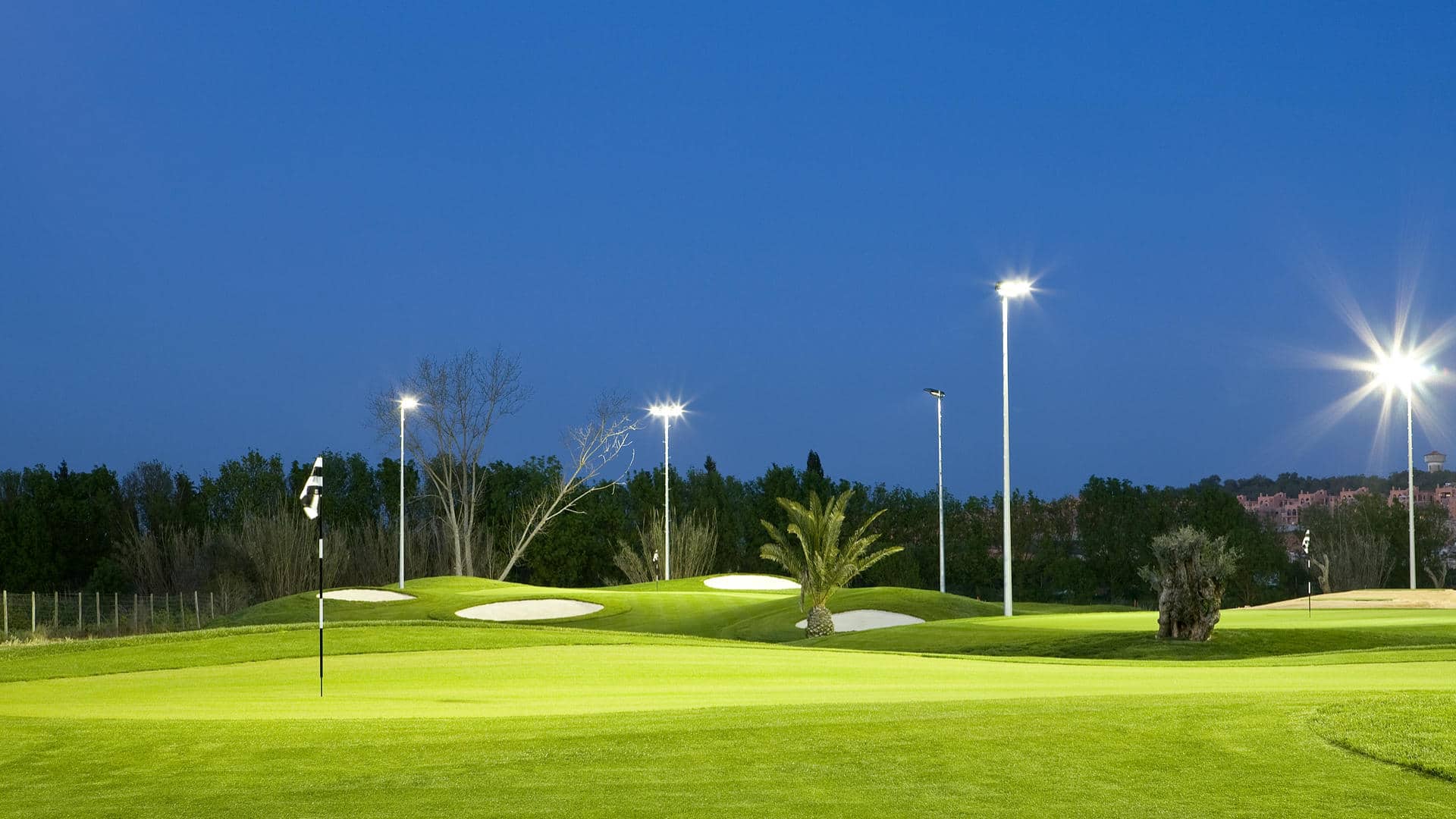 Floodlit practice area at Amendoeira Golf Resort, Algarve, Portugal