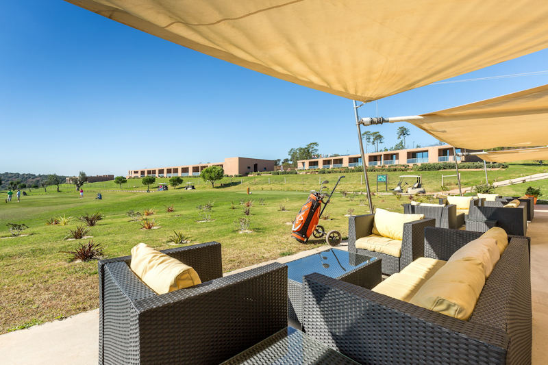 On the terrace at Morgado Golf and Country Club, Portimao, Algarve, Portugal. Golf Planet Holidays.